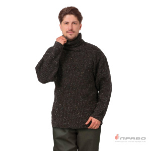 Свитер рыбака с двойным воротником и накладками на рукавах