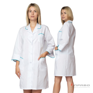 Халат медицинский женский "Жасмин" белый/бирюза