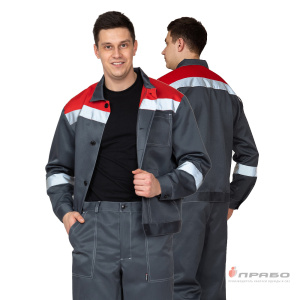 Костюм мужской "Пантеон СОП" тёмно-серый/красный (куртка и брюки)