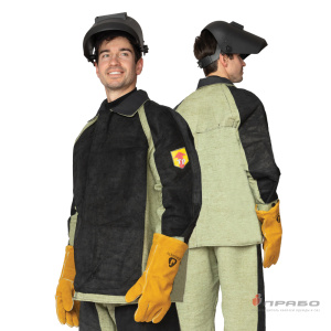 Костюм сварщика "Люкс" 2 класса чёрный/хаки со спилком площадью 2,3 м² (куртка и брюки)