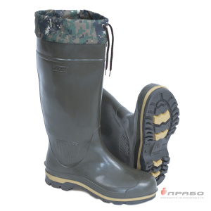 Сапоги ПВХ утеплённые "ПС 15 УМТ" с вкладышем (искусственный мех) оливковый/жёлтый