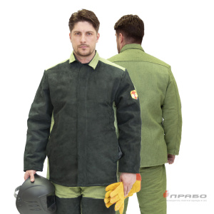 Костюм сварщика утеплённый со спилком чёрный/хаки (2,3 м²) (куртка и брюки)