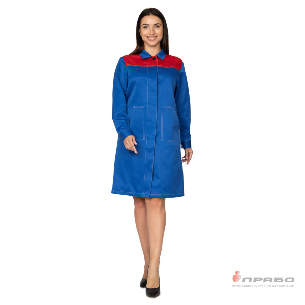 Халат женский "Пантеон" василёк/красный из облегченной ткани