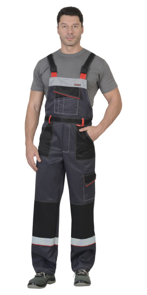 Костюм СИРИУС-ПОЛИНОМ куртка, п/к т.серый со св.серым, черным, красным и СОП 50мм