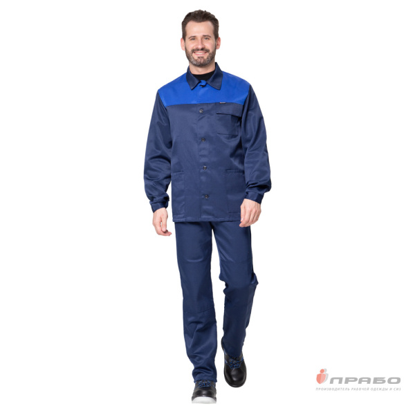 Костюм мужской "Стандарт Плюс" тёмно-синий/василёк (куртка и брюки)