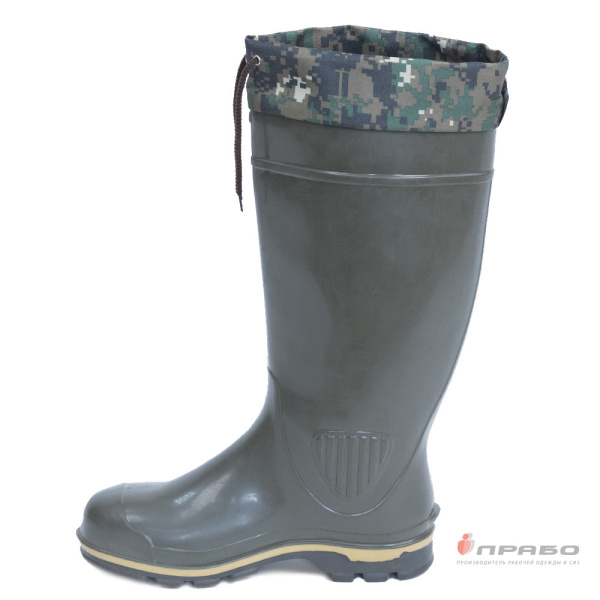 Сапоги ПВХ утеплённые "ПС 15 УМТ" с вкладышем (искусственный мех) оливковый/жёлтый