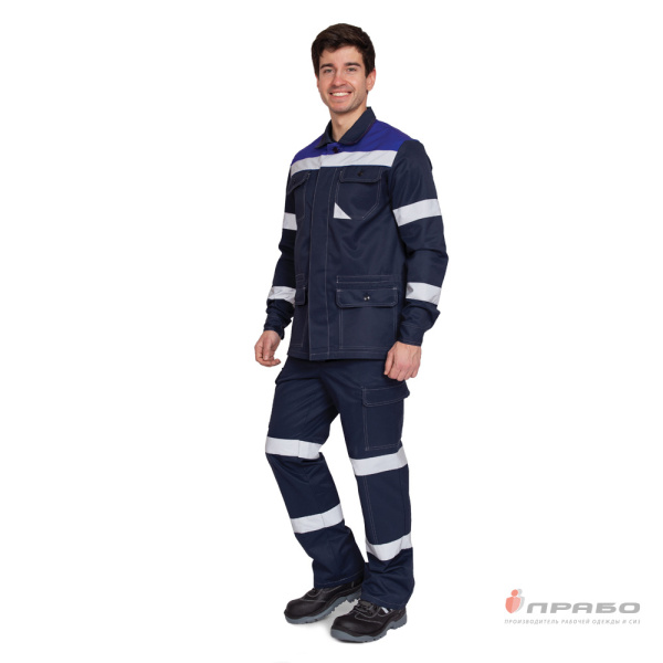 Рабочий мужской костюм "Стаб" для защиты от ОПЗ тёмно-синий/василёк (куртка и брюки)