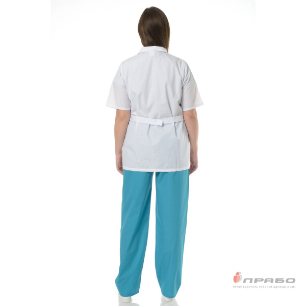 Костюм медицинский женский "Лаура" белый/бирюза (блузон и брюки)