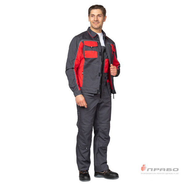 Костюм мужской "Бренд 2" тёмно-серый/красный (куртка и полукомбинезон)