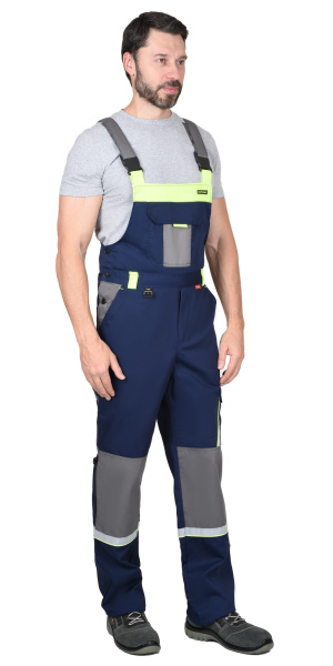 Костюм СИРИУС-СТАН куртка кор., п/к синий со ср.серым и лимонным