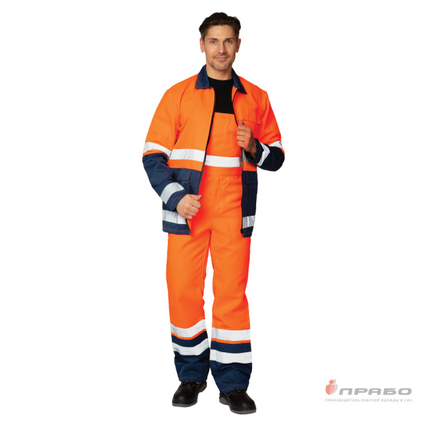 Костюм мужской летний "Спектр 2М" оранжевый/синий 3 класса сигнальной защиты (куртка и полукомбинезон)
