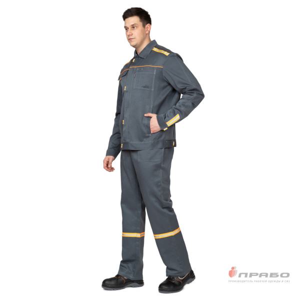 Костюм мужской "Уни-Спец" тёмно-серый/оранжевый (куртка и полукомбинезон)