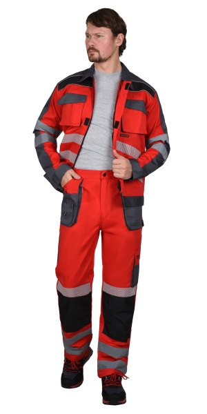 Костюм СИРИУС-АТОМ куртка, брюки красный с серым