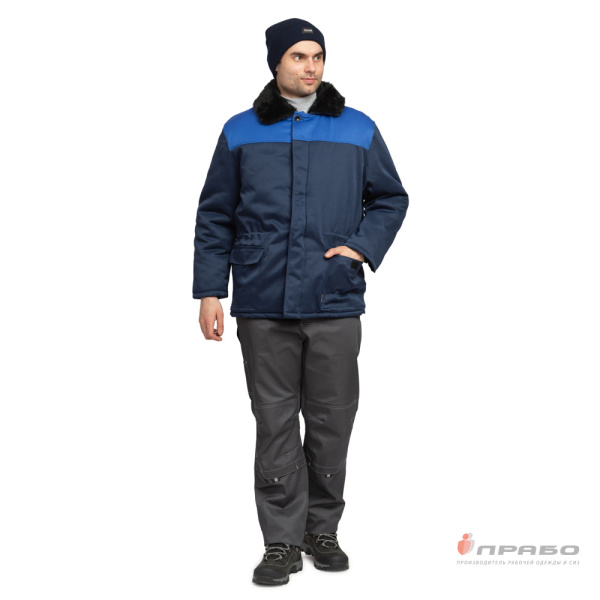 Куртка мужская утеплённая "Уралец" тёмно-синяя/василёк