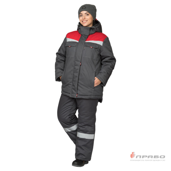 Костюм женский утеплённый "Профессионал 1" тёмно-серый/красный (куртка и брюки)