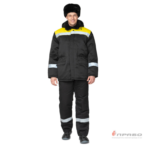 Костюм мужской утеплённый "Коммунальщик" чёрный/жёлтый для работников
