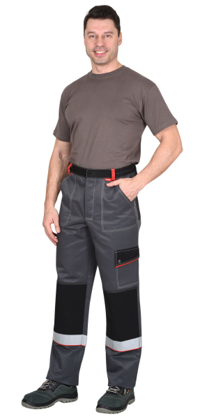 Костюм СИРИУС-ПОЛИНОМ куртка и брюки, т.серый с черным со св.серым и красным, СОП