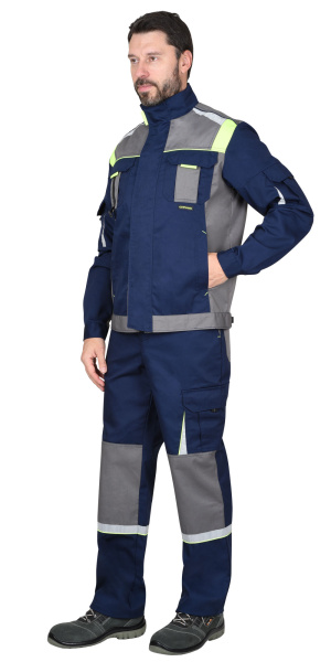 Костюм СИРИУС-СТАН куртка кор., п/к синий со ср.серым и лимонным