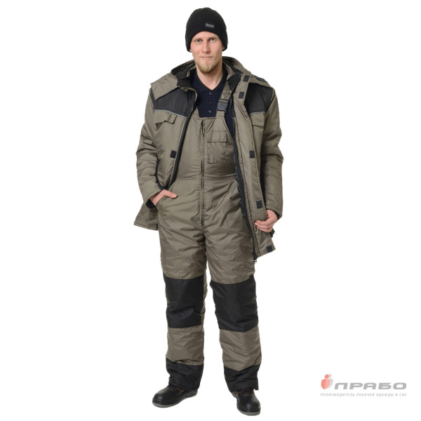 Костюм мужской утеплённый "Универсал" хаки/чёрный со съёмной подстежкой