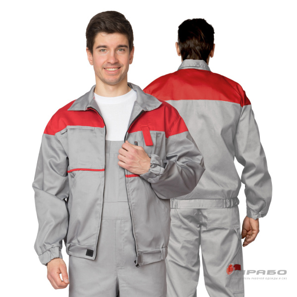 Костюм мужской летний "Гудзон" серо-красный (куртка и полукомбинезон)
