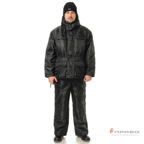 Костюм мужской утеплённый "Альфа" чёрный (куртка и полукомбинезон)