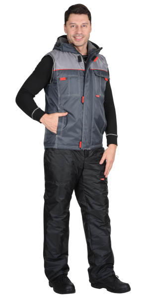 Жилет СИРИУС-ФАВОРИТ с капюшоном т.серый с серым