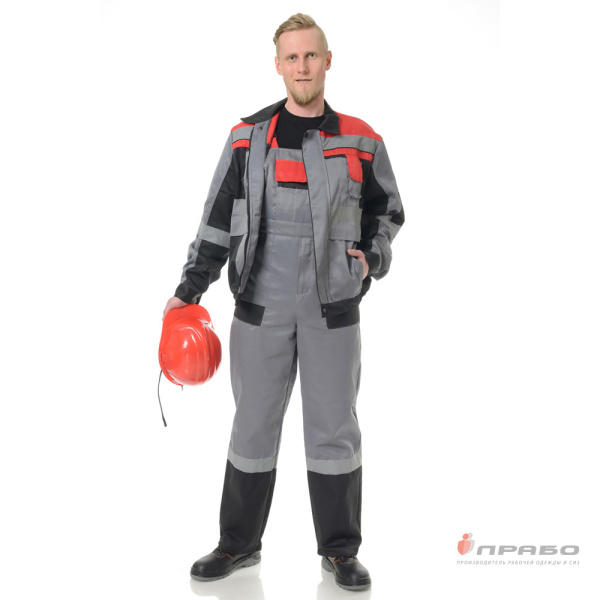 Костюм мужской "Визит" серый/чёрный/красный (куртка и полукомбинезон)
