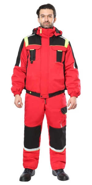Костюм СИРИУС-СТАН куртка, п/к, красный с черным и лимонной отделкой