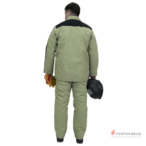 Костюм сварщика утеплённый со спилком чёрный/хаки (2,6м²) (куртка и брюки)