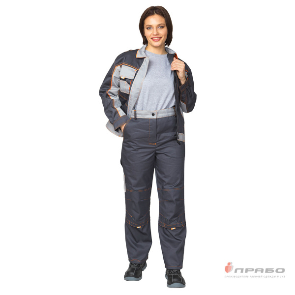 Костюм женский "Бренд 1" тёмно-серый/светло-серый из смесовой ткани (куртка и брюки)