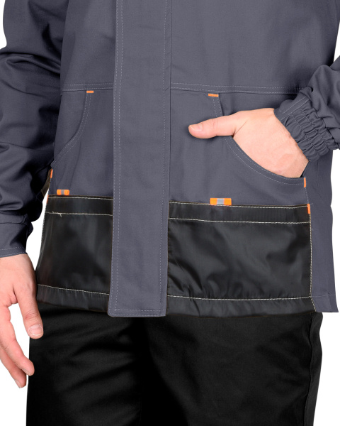 Куртка СИРИУС-МАНХЕТТЕН т.серый с оранж. и черным тк. стрейч пл. 250 г/кв.м