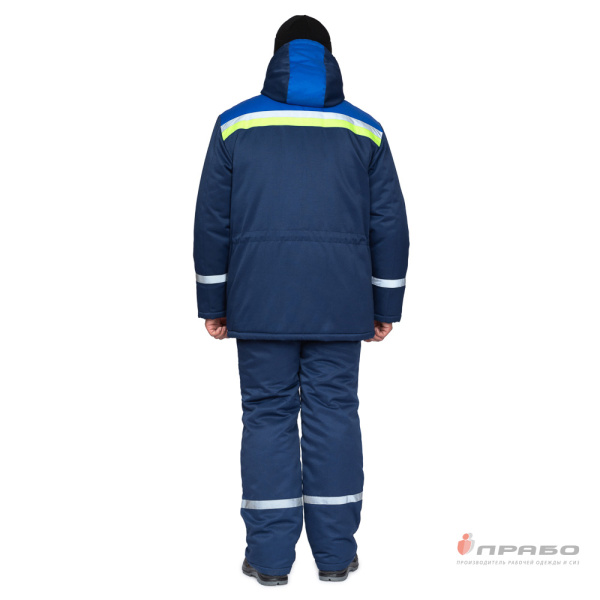 Костюм мужской утеплённый "Стройка" тёмно-синий/василёк/лимонный (куртка и полукомбинезон)