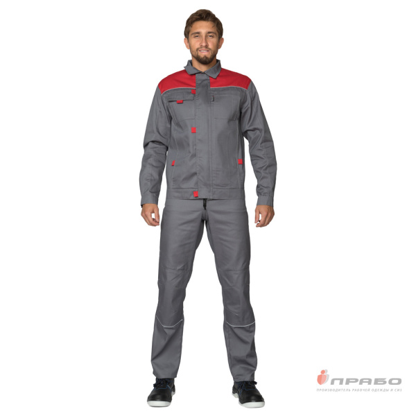 Костюм мужской "Профессионал 2" серый/красный (куртка и полукомбинезон)