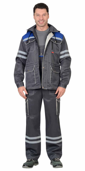 Костюм СИРИУС-ЛИДЕР куртка, п/к т.серый с васильком и молочным, СОП