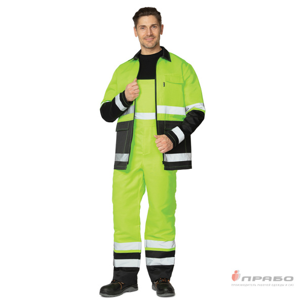 Костюм мужской летний "Спектр 2М" лимонный/чёрный 3 класса сигнальной защиты (куртка и полукомбинезон)