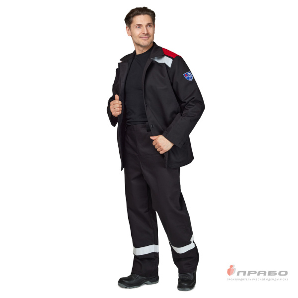 Костюм сварщика 2 класса защиты х/б с ОП-пропиткой чёрный/красный (куртка и брюки)