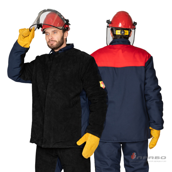 Костюм сварщика утеплённый со спилком "Титан" 3 класса защиты тёмно-синий/красный (куртка и брюки)