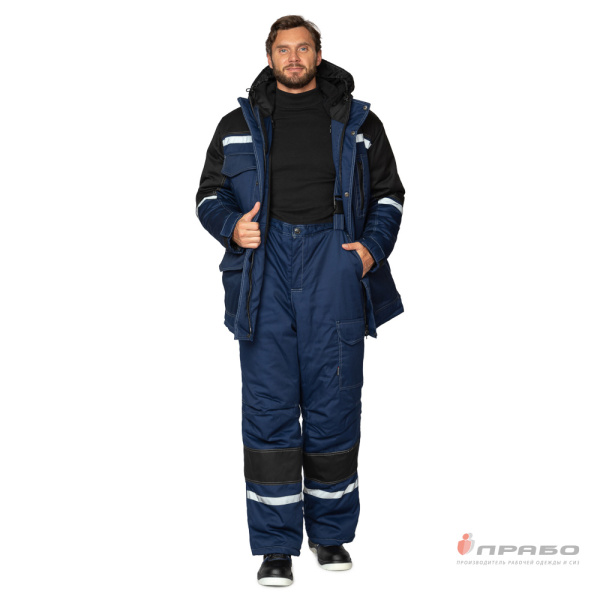 Костюм мужской утеплённый "Азимут" синий/чёрный (куртка и брюки)