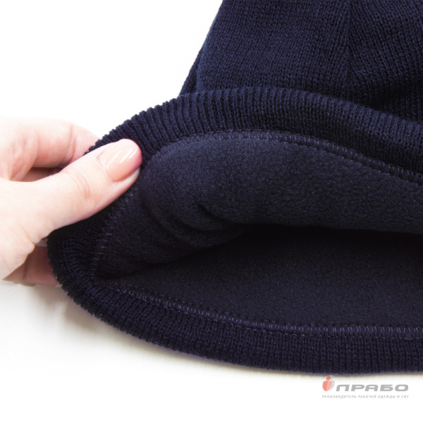 Шапка зимняя универсальная трикотажная на флисе синяя