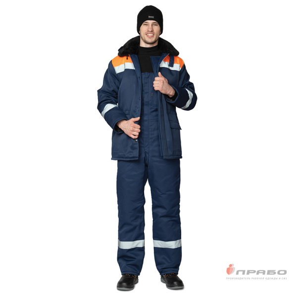 Костюм мужской утеплённый "Коммунальщик" тёмно-синий/оранжевый