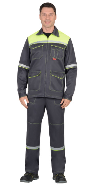 Костюм СИРИУС-МЕХАНИЗАТОР 2 куртка, брюки, темно-серый с неоновым и СОП