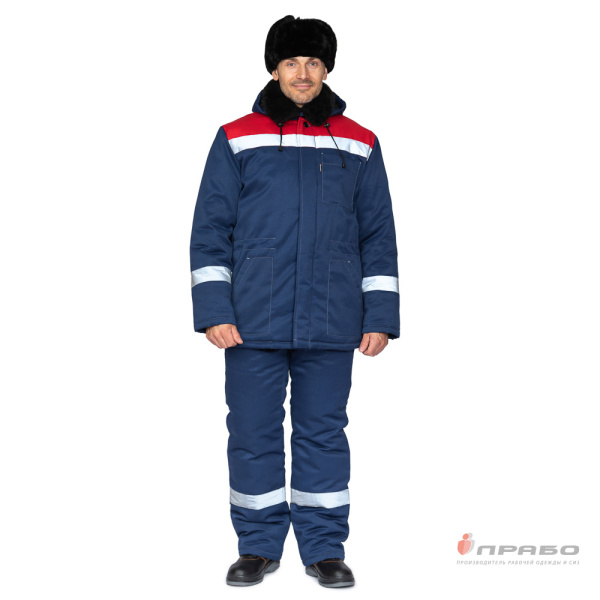 Костюм мужской утеплённый "Пантеон 2" тёмно-синий/красный (куртка и полукомбинезон)
