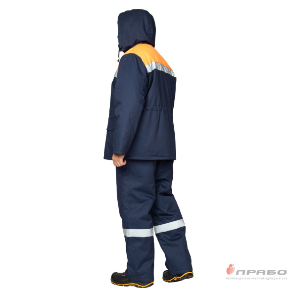 Костюм мужской утеплённый "Коммунальщик" тёмно-синий/оранжевый (куртка и полукомбинезон)