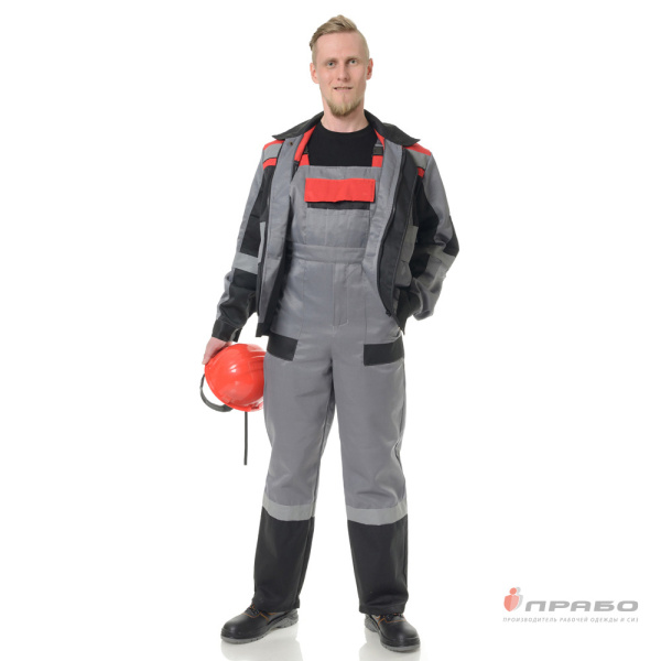 Костюм мужской "Визит" серый/чёрный/красный (куртка и полукомбинезон)