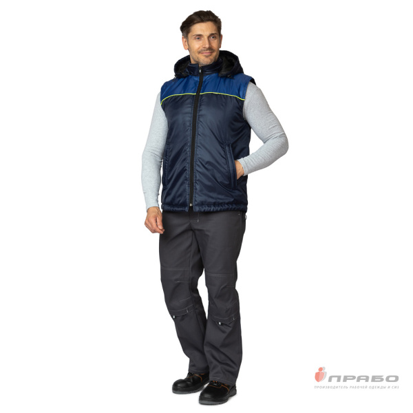 Жилет утеплённый "Сура" тёмно-синий/василёк/лимонный