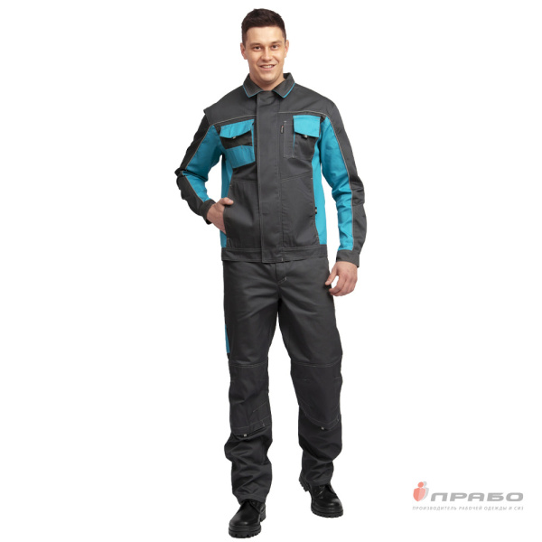 Костюм мужской "Бренд 1 2020" серый/бирюза (куртка и брюки)