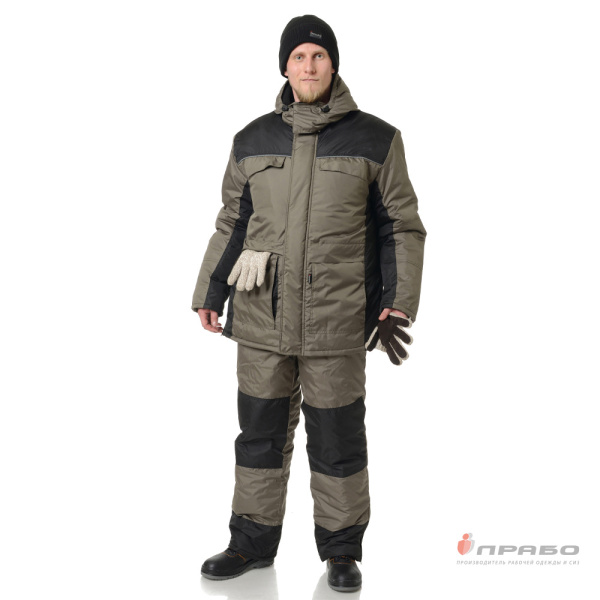 Костюм мужской утеплённый "Универсал" хаки/чёрный со съёмной подстежкой