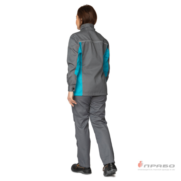 Костюм женский "Бренд 1" 2020 с удлинённой курткой серый/бирюза