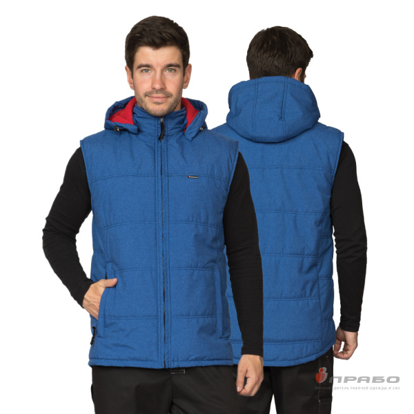 Жилет мужской утеплённый "Амур" васильковый/красный