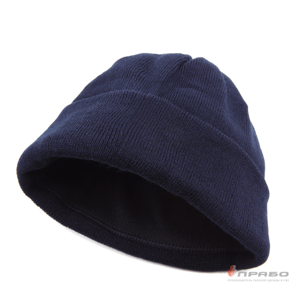Шапка зимняя универсальная трикотажная на флисе синяя